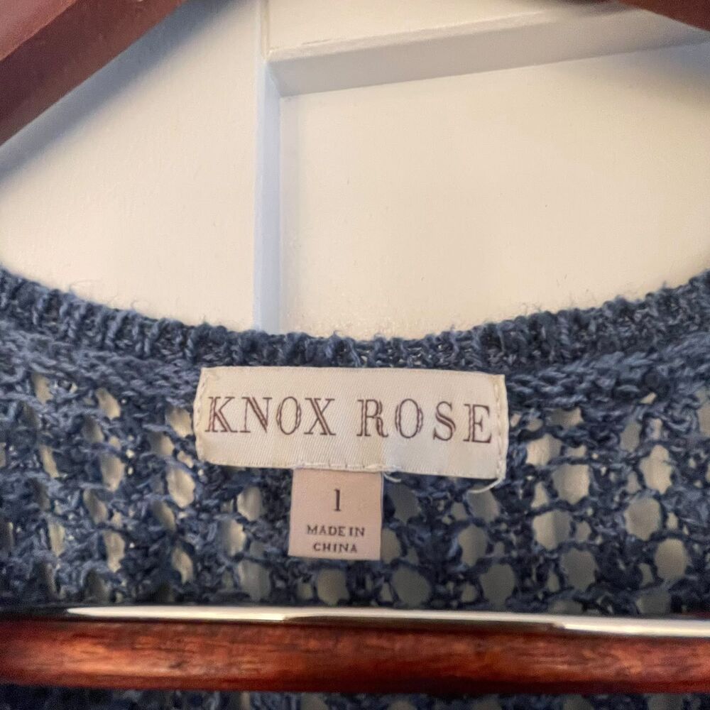 Knox Rose Women Blue Open Knit Crochet Sweater Tank Top Fringe Asymmetric Size 1 - Picture 4 of 8